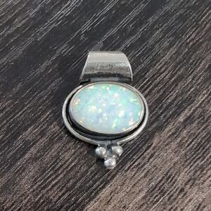 Sterling Silver Opal Pendant Necklace in Iridescent White
